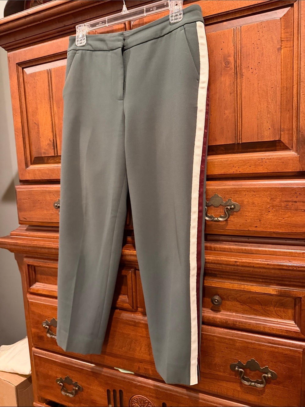 Boden Ankle Trouser in Bristol Green with Maroon and ivory strip 6p 6 petite